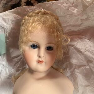 Blonde Porcelain Doll Head with Blue Eyes
